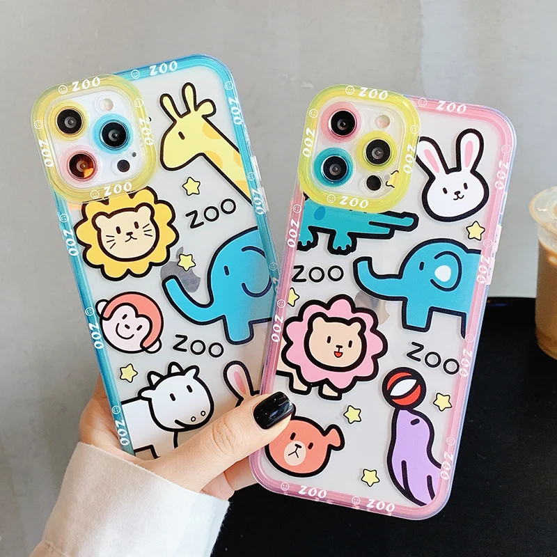 For iPhone 13 Pro Case Cute Bear Animals Zoo Soft Phone Case For iPhone 11 12 13 Pro Max XS XR X 7 8 Plus Cartoon Rabbit Cover