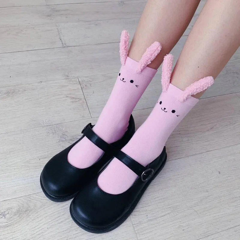 ZZIYEETTM 1 Pair Girls Kawaii Harajuku Cute Rabbit Socks Students Cotton Plush Ears | Женская одежда