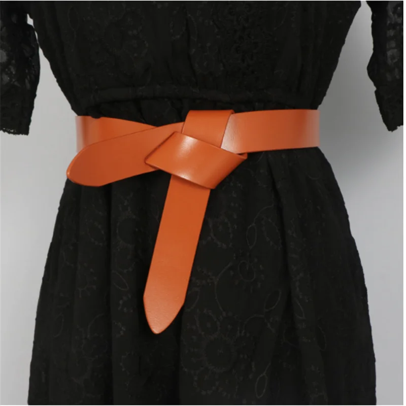 

Ремень женский без перфорации, Роскошный дизайнерский креативный пояс для платьев, рубашек, кожаный пояс с узлом на талии
