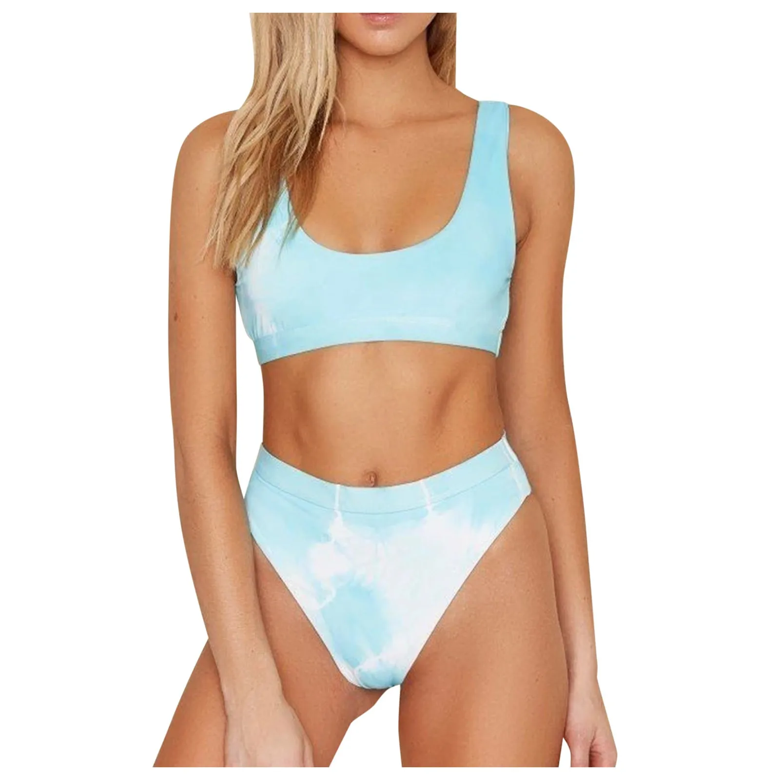 

Women Sexy Solid Push Tie-dye Printing Up High Cut Halter Bikini Set Two Piece Swimsuit Biquini Traje de bao Costume da bagno