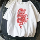 Футболка женская оверсайз с принтом китайского дракона, топ в стиле Харадзюку, повседневная одежда, на лето