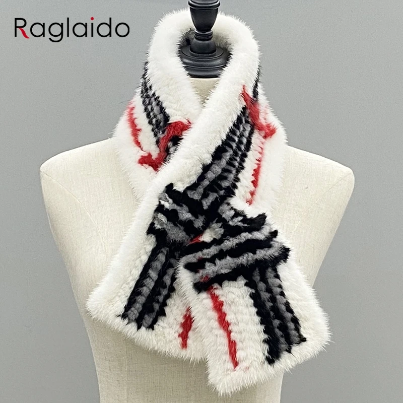 

Warm Scarf for Women Winter Knitted Natural Mink Fur Shawls Female Stylish Scarves 90x13cm