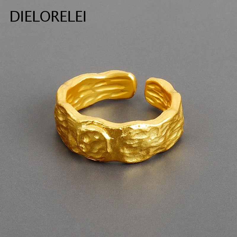 

DIELORELEI 925 Sterling Silver Jewelry Niche For Women Style Irregular Texture Opening Ring Simple Light Luxury Temperament