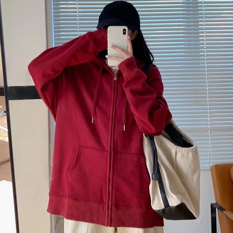 

Puimentiua 2021 Zip Up Sweatshirt Winter Jacket Clothes Oversize Hoodies Women Plus Size Vintage Pockets Long Sleeve Pullovers