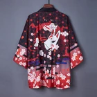 Кимоно KK4281 мужское и женское с принтом японской лисы, пляжная одежда азиатского стиля, свободная рубашка с солнцезащитным экраном, юката, на лето