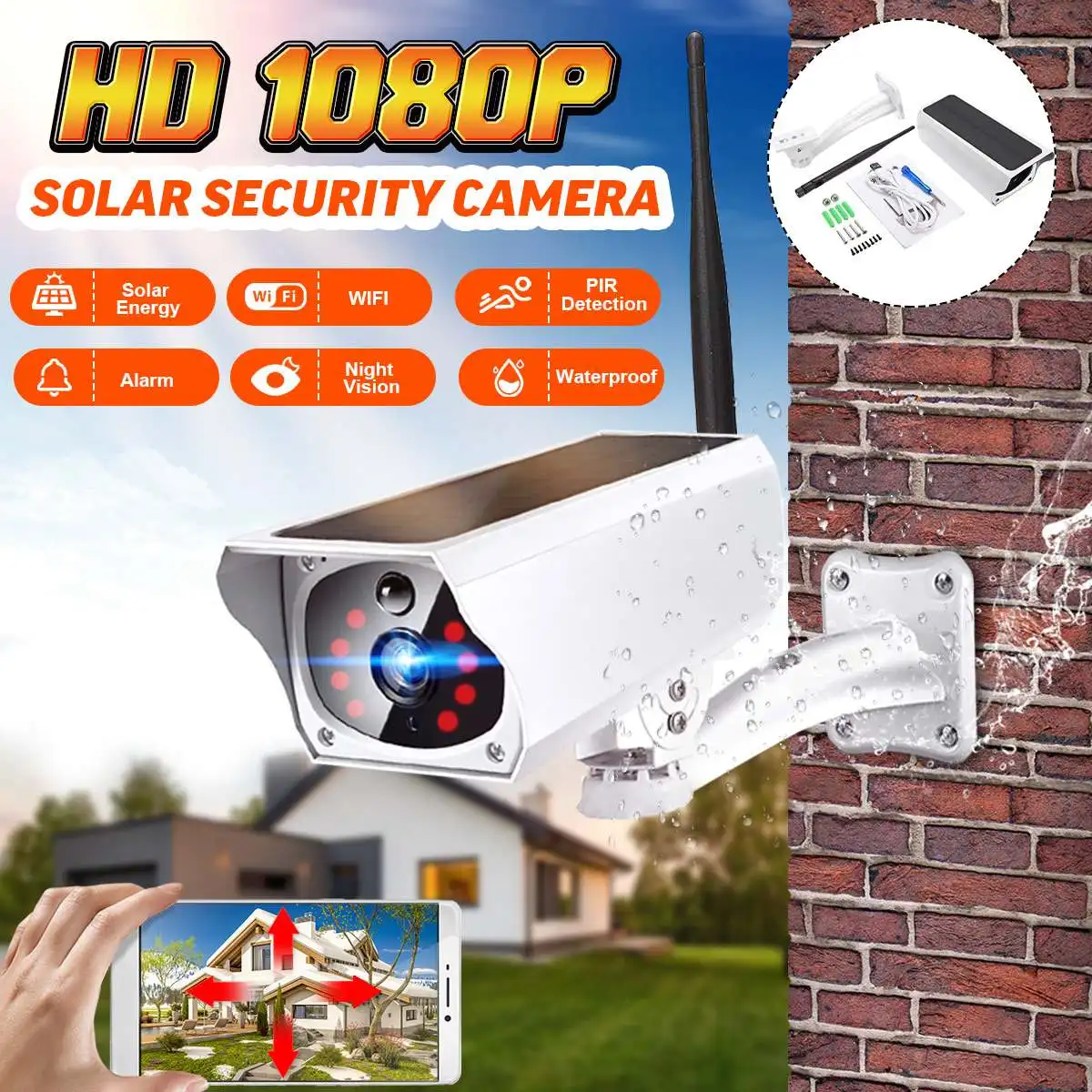 1080P HD Wifi Wireless IP Camera Home Security Surveillance Waterproof Outdoor Solar Camera IR Night Vision Two Way Audio Cam