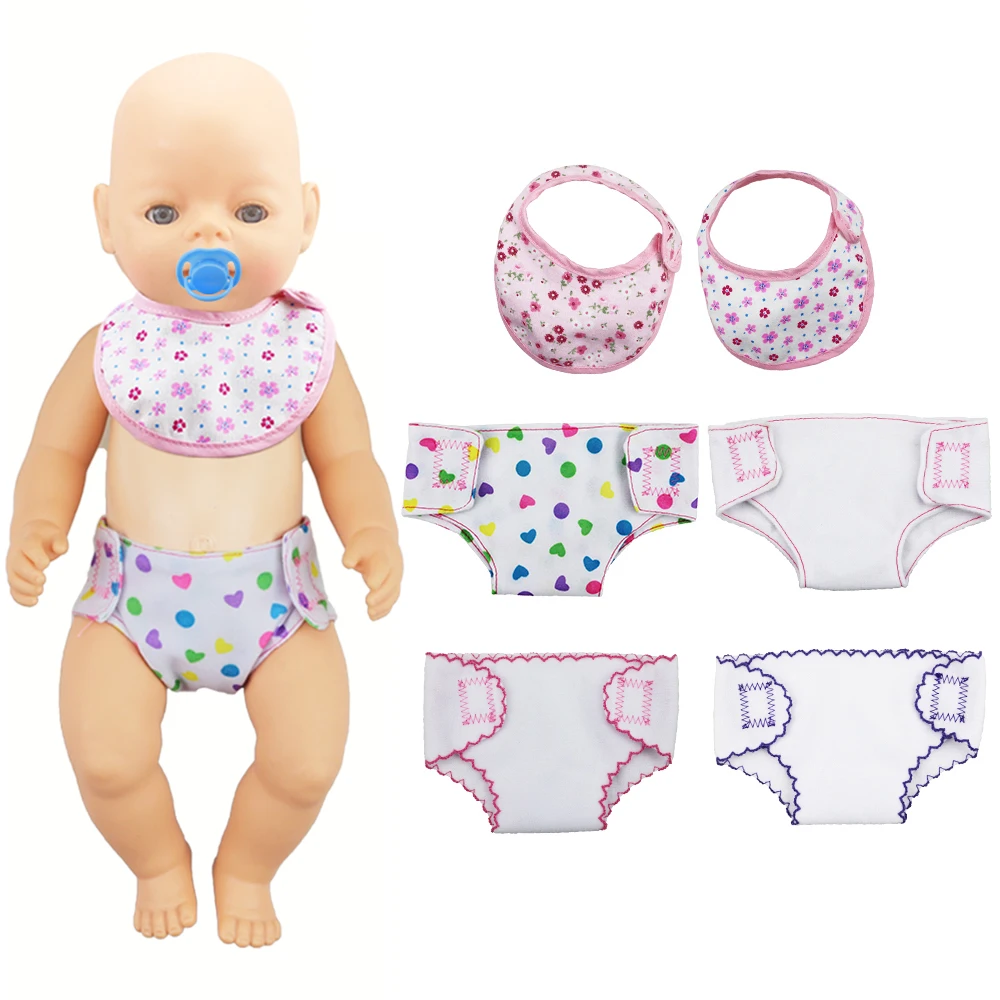 

Fabric Diapers Bibs Nipple Fit 43cm Reborn Baby Doll Clothes, 17-18 Inch Newborn Dolls Accessories Night Pajamas Nappy