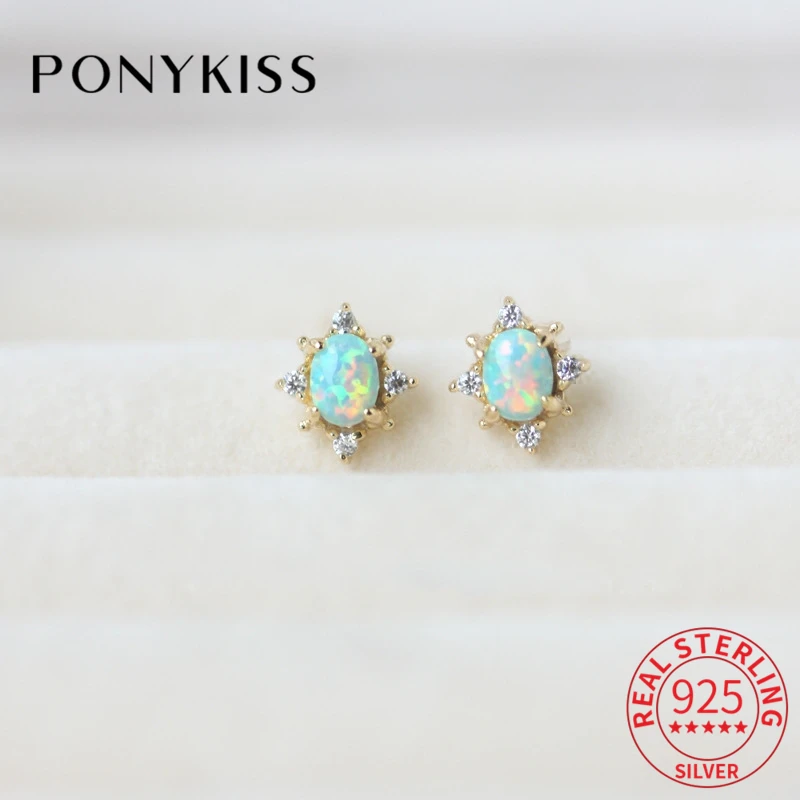 

Женские серьги-гвоздики из серебра 925 пробы, с опалом и фианитом