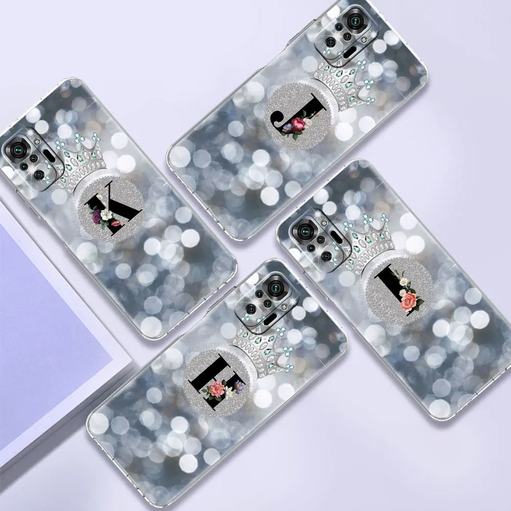 

Transparent Case for Xiaomi Redmi Note 9S 9 8 Pro 10S 10 5G 8T 9T 7 9C Clear Ultrathin Soft Smartphone Cover Bling Flower Letter