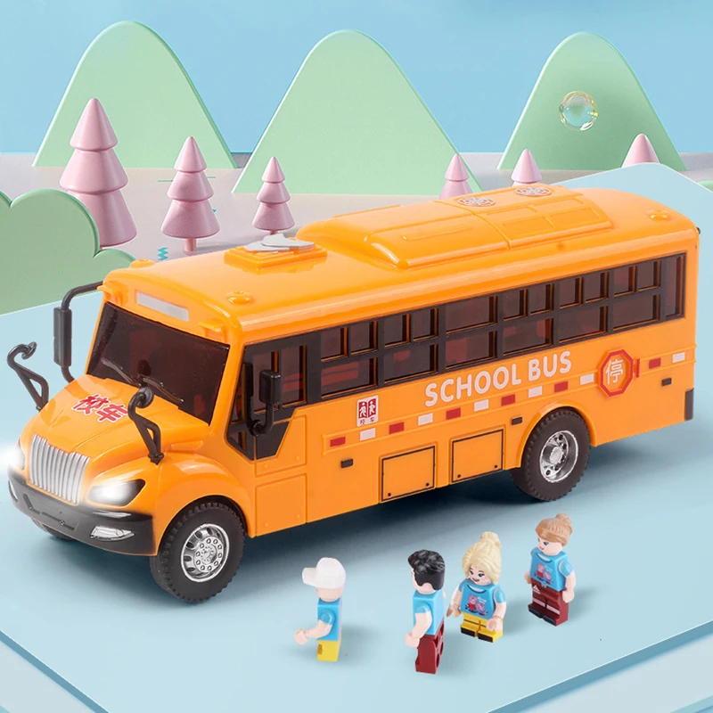 

School Bus Inertia Toy Mini Simulation Children's Diecasting Toy Sound Light Fingerprint To Start Children's Electronic Toy Gift