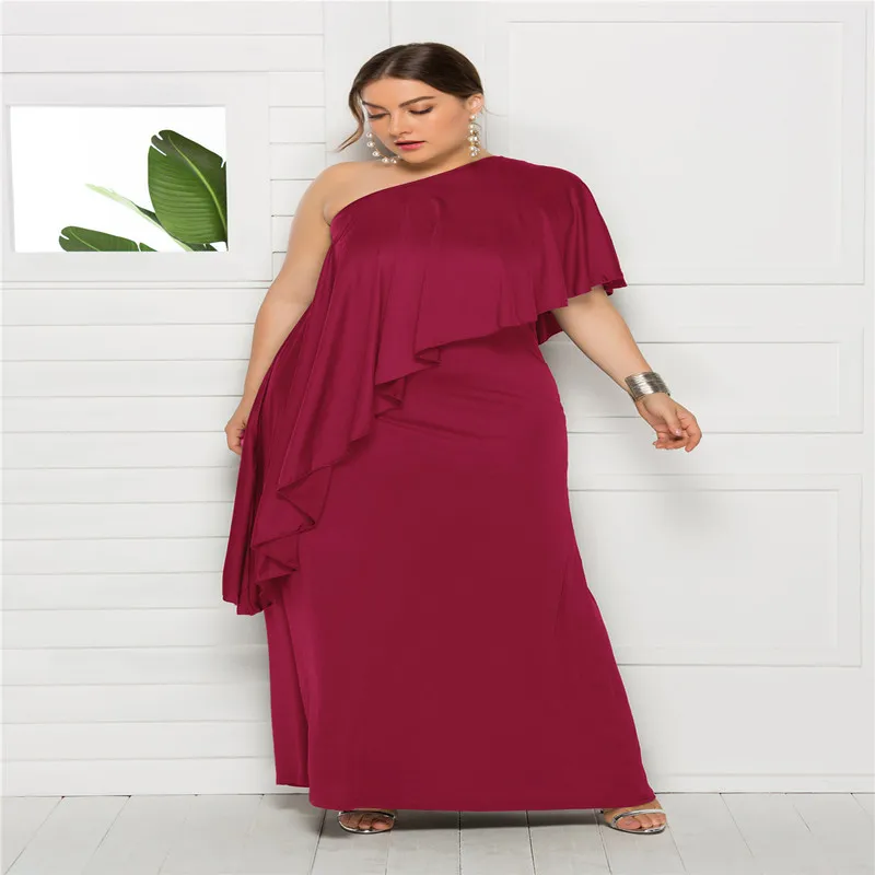 Женское длинное платье на одно плечо однотонное Плиссированное свободное с