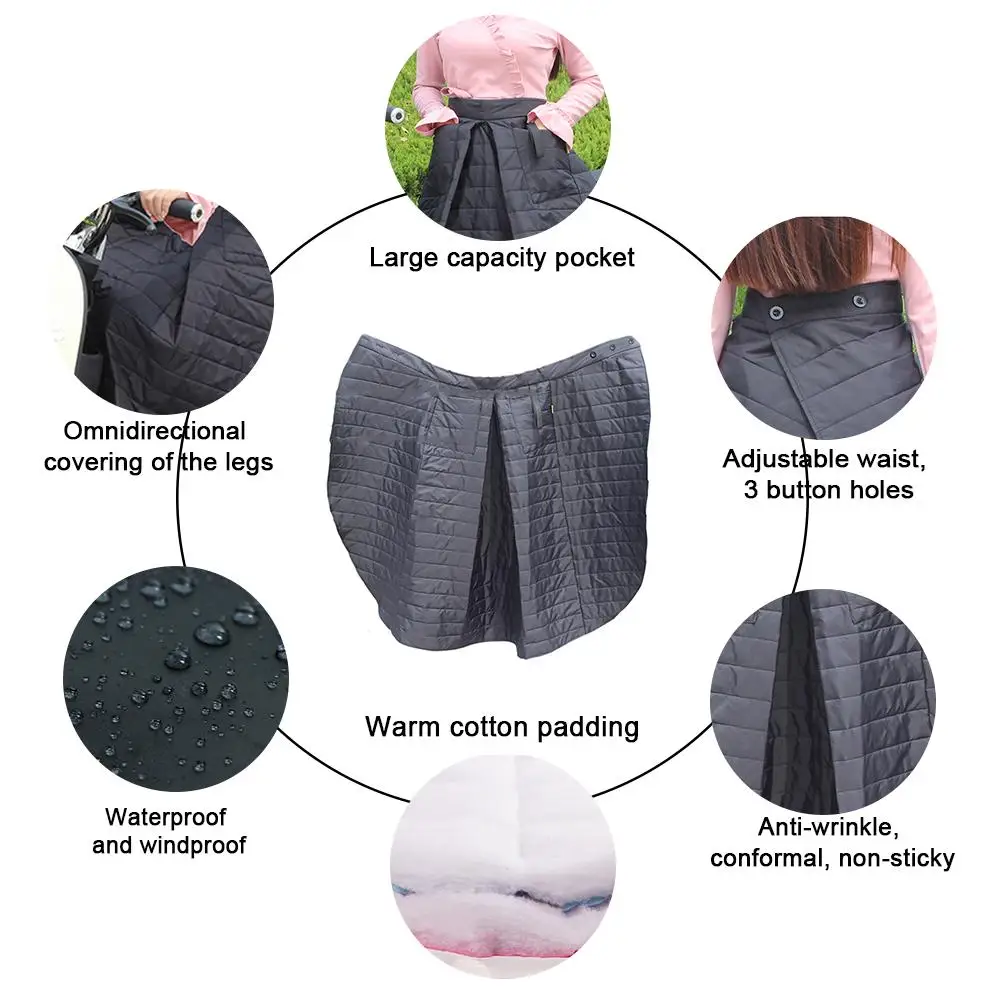 Winter Riding Windproof Warm Cotton Skirt Knee Leg Cover Waterproof Cold High Waist Electric Motorcycle Black |
