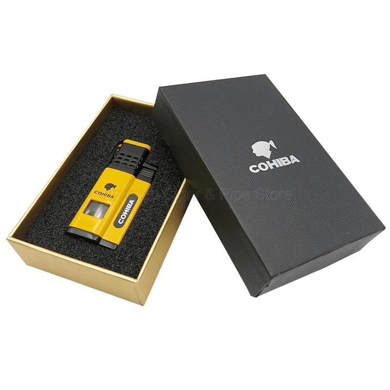 

Cohiba Gadgets Metal Cigar Cigarette Lighter 4 Torch Jet Flame Refillable With Punch Portable Smoking Tool