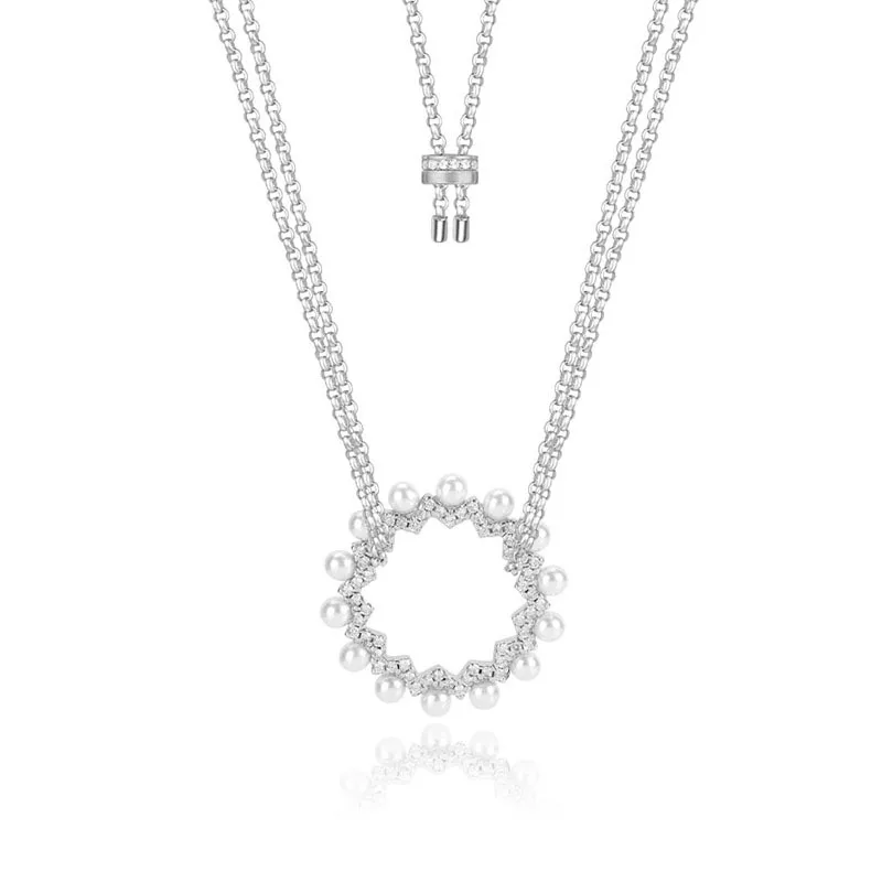 

Female Pearl Necklaces Round Circle Luxury Sun Flower Gear Necklace Zircon Clavicle Chain Baroque Collier Femme Zk30