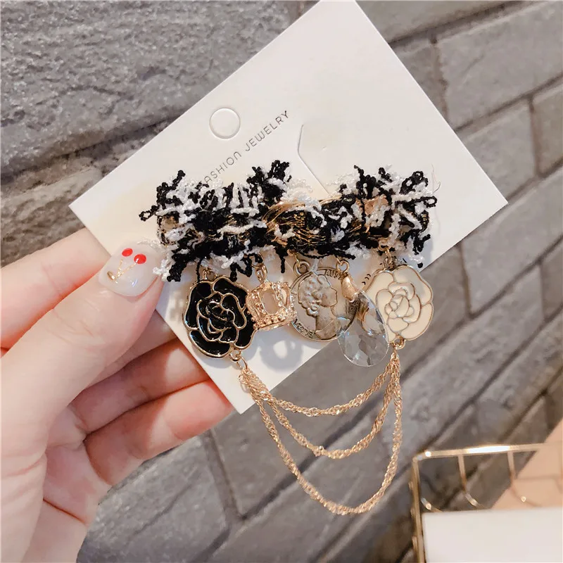 Newest Arrival Black White Camellia Fower Brooch Antique Handmade Korea Style Fabric Brooches Pin Lapel | Украшения и аксессуары