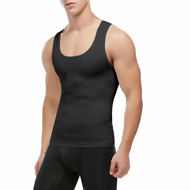 Мужская похудения Body Shaper жилет рубашка Abs живот рубашки с коротким рукавом, чтобы скрыть гинекомастия Moobs тренировочные майки Нижние рубашки