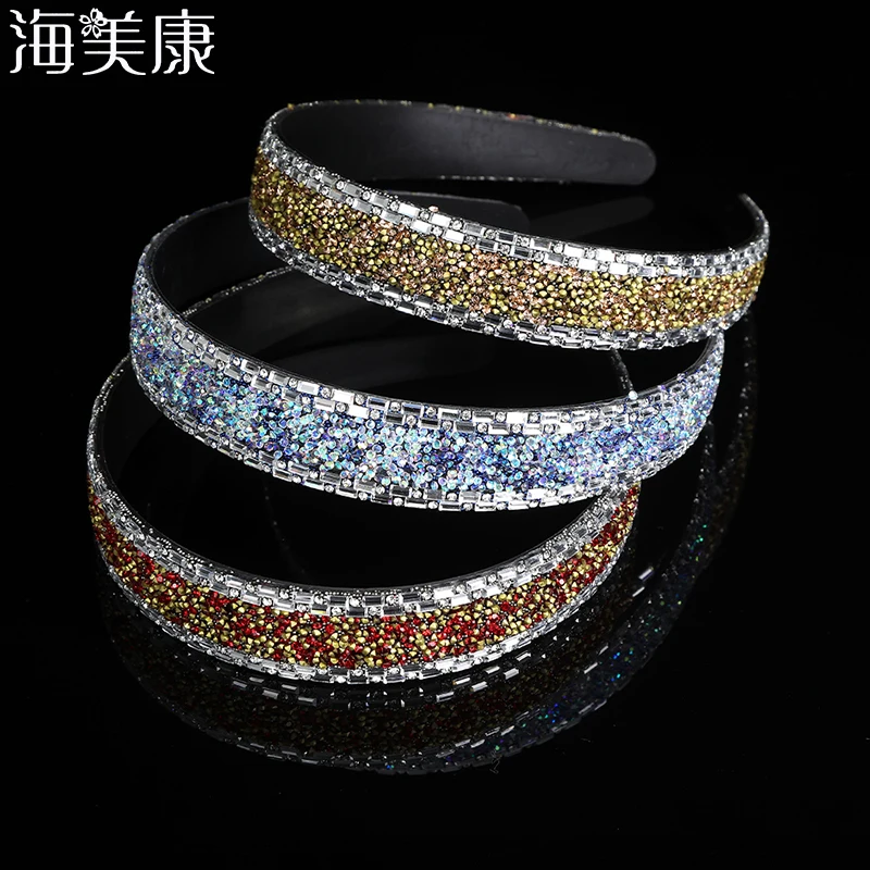 

Haimeikang Wide Hair Hoop Retro Baroque Headband Wide Colorful Hairband Crystal Luxury Glitter Bezel Hair Accessories For Women