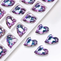 zhubi 20pcs austria crystal heart pendant violet color glass loose charms beads for diy making jewelry needlework accessories