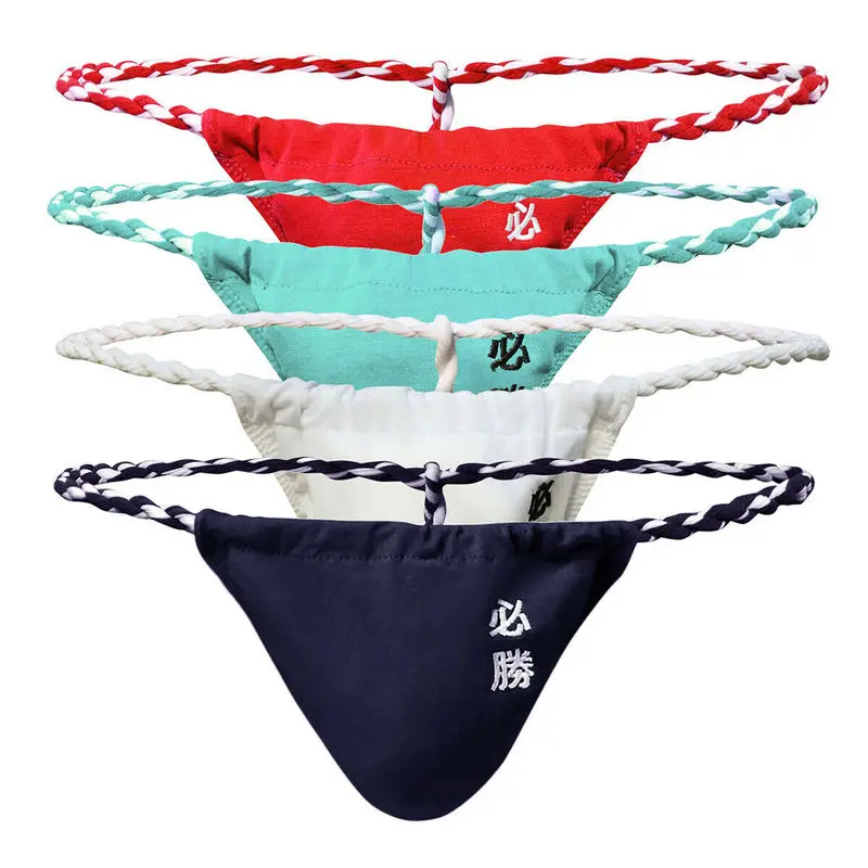 Стринги гей стринги бандаж для пениса нижнее белье мужские Fundoshi плетеные веревочные японские трусики Sumo Tanga