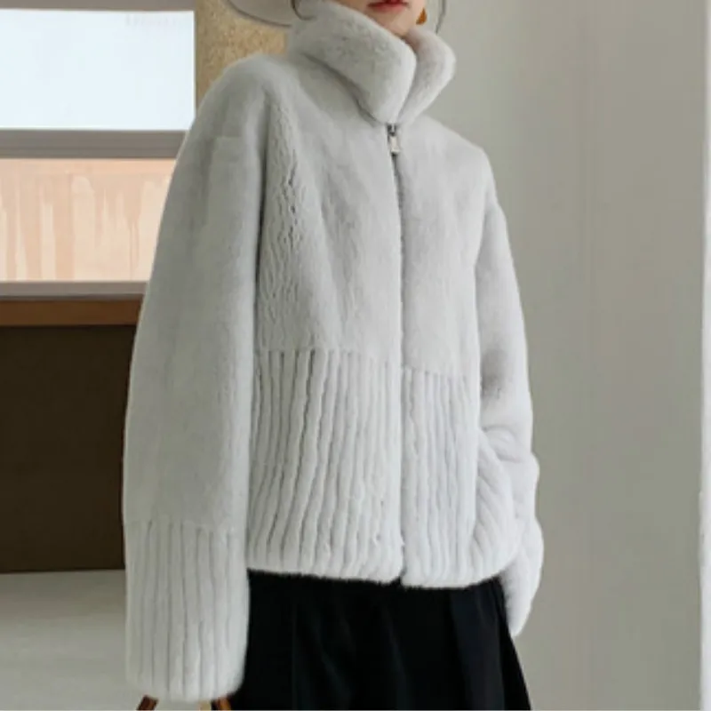 Mink Fur Coat Female Whole Mink Short Mink Coat Inlaid Leather