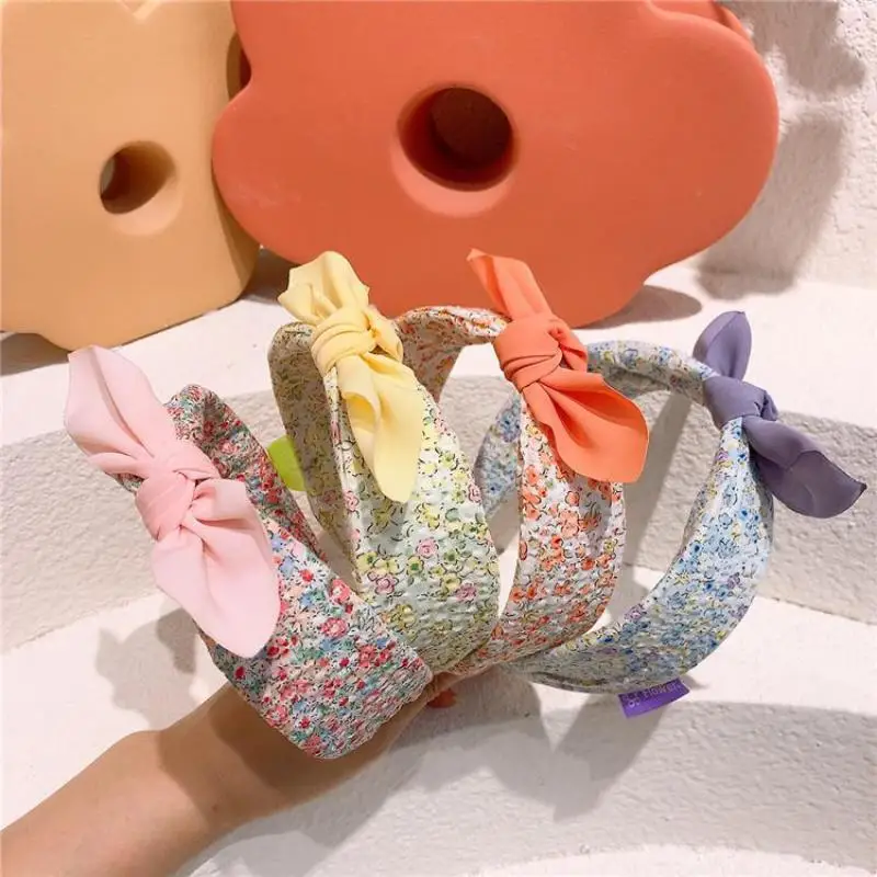 Diademas con estampado Floral para ni&ntilde;a, accesorios para el cabello para ni&ntilde;a, herramientas de estilismo para el cabello, Diadema con lazo, tocado diario para ni&ntilde;a-0