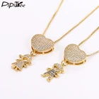 Ожерелье Pipitree в форме сердца для мальчиков и девочек Очаровательные Подвески медный Золотой Цвет кубический цирконий женские ожерелья Свадебные семейные украшения