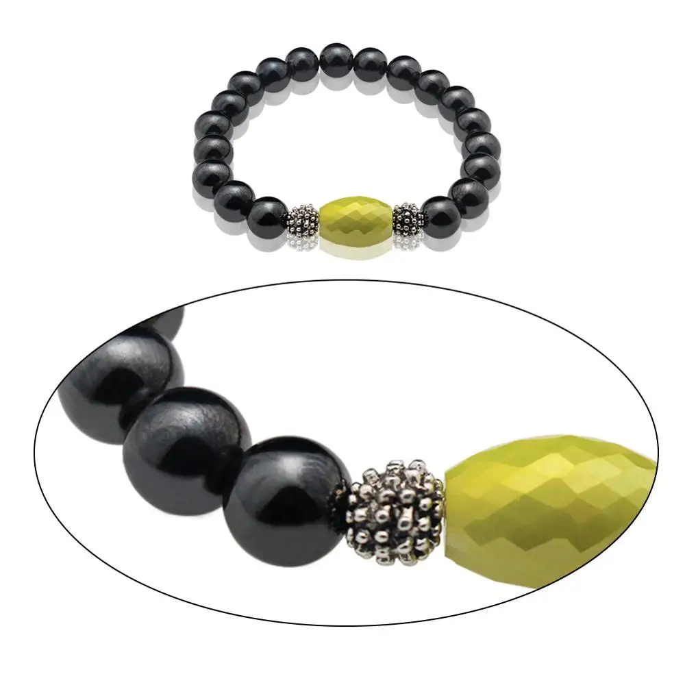 Магнитный эластичный браслет из гематита 8 мм круглые бусины с граненым стеклом