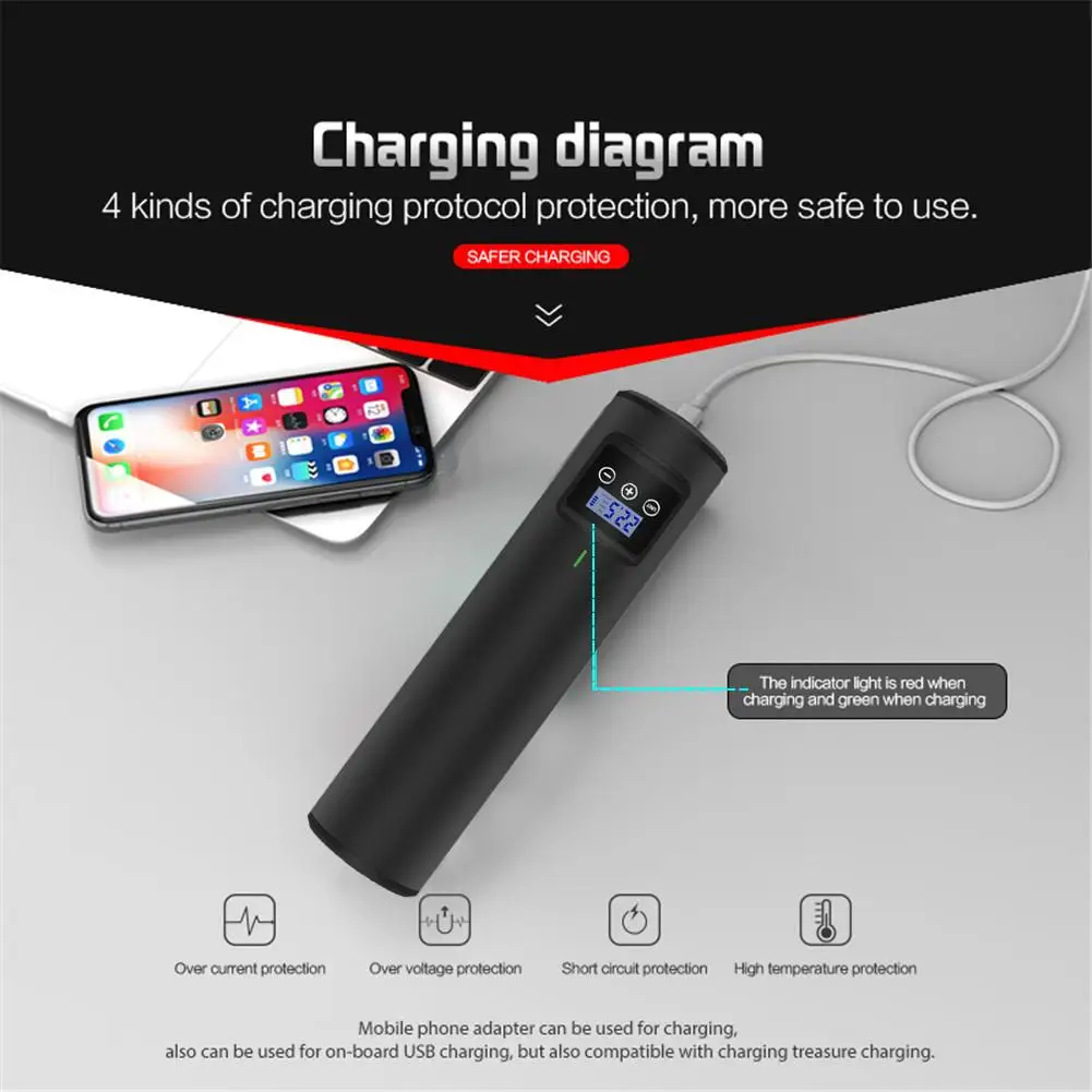 12В 2000ма перезаряжаемый воздушный насос иатор для шин беспроводной портативный