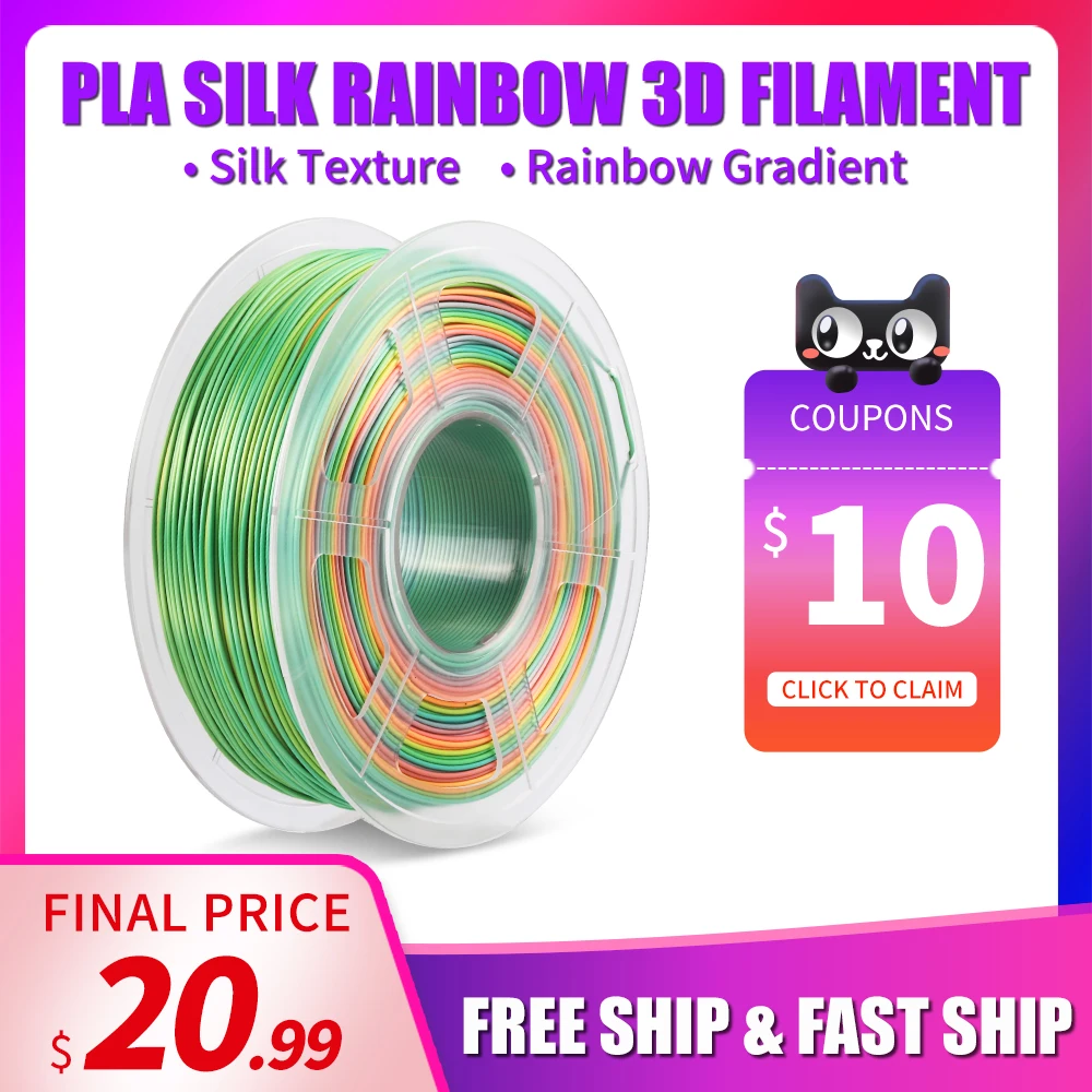 

Enotepad SILK Rainbow Filament Tolerance +/-0.02mm 1.75mm 3D printer Filament 1kg/2.2lbs 100% no bubble With Vacuum bag packing