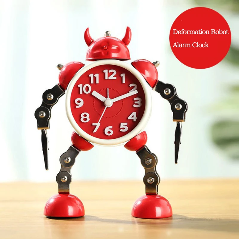 

Настольные часы-робот с деформацией, часы-будильник для творческих учеников, маленький будильник, милые детские Мультяшные металлические Ц...