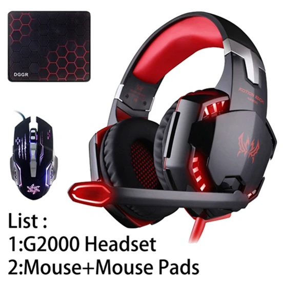RED G2000 Mouse KOTION каждый шлем светодиодный свет Игровые наушники с микрофоном для компьютера стерео гарнитура ПК и игровая мышь мыши колодки - Цвет: RED G2000 Mouse