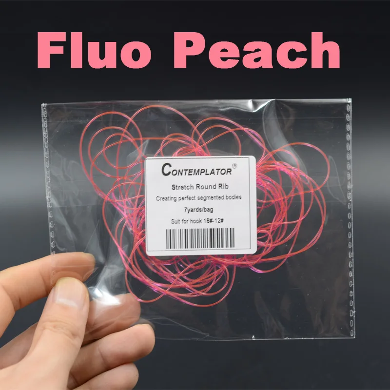Fluo peach 7 ярдов/сумка, 9 цветов, растягивающиеся ребра для завязывания мушек, 0,6 мм, круглые прозрачные личицы, Нимфа, ребристая лента, сегментированные материалы для тела, леска для ловли нахлыстом - Цвет: Fluo peach
