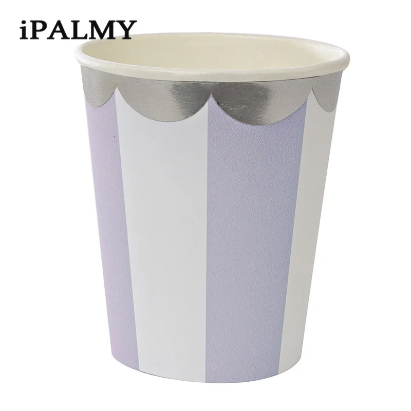 Ipalmay розовые фиолетовые зеленые Полосатые Бумажные обеденные тарелки столовая