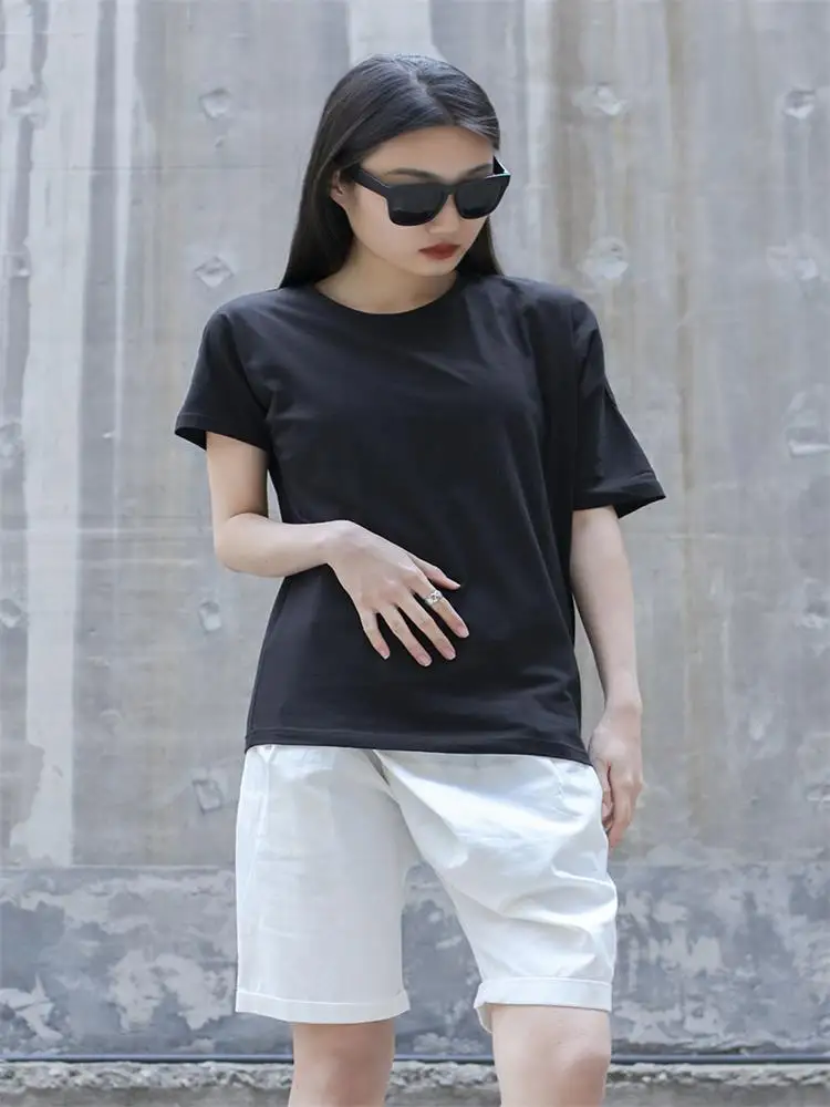

Black Top Cotton Half Sleeve Large Size Summer Short Sleeve Fashion Casual Street Photo Young Lady Trend Womens Clothing Tops