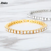 jinao new hip hop bracelet tin alloy gold silver color iced rhinestone crystal 1 row tennis chain bracelet for man women gift