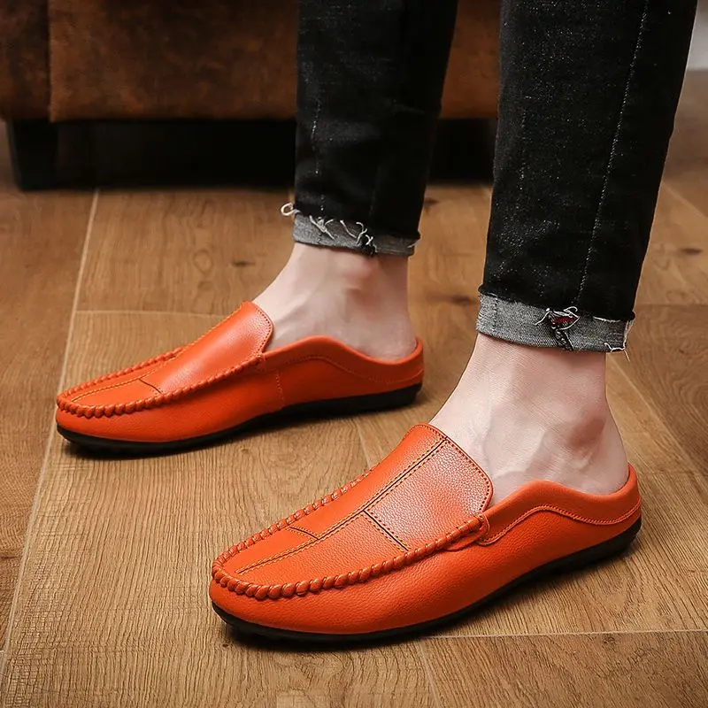 

Удобные мужские полутапочки, плоские кроссовки, мужские мокасины, обувь для вождения, однотонная Свадебная обувь, кожаная повседневная обу...