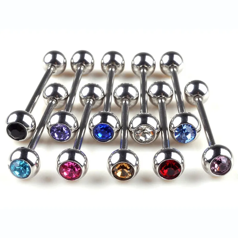 

10Pcs Stainless Steel Crystal Ball Tongue Bars Ring Ear Nail Clasp Ear Bone Barbell Body Piercing Jewelry Wholesale