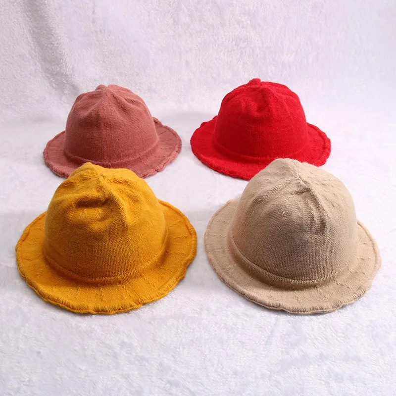 Fashion Baby Solid Pattern Fisherman Hat Warm Autumn Winter Bucket Hat for Newborn Infant Baby Toddler Boys Girls
