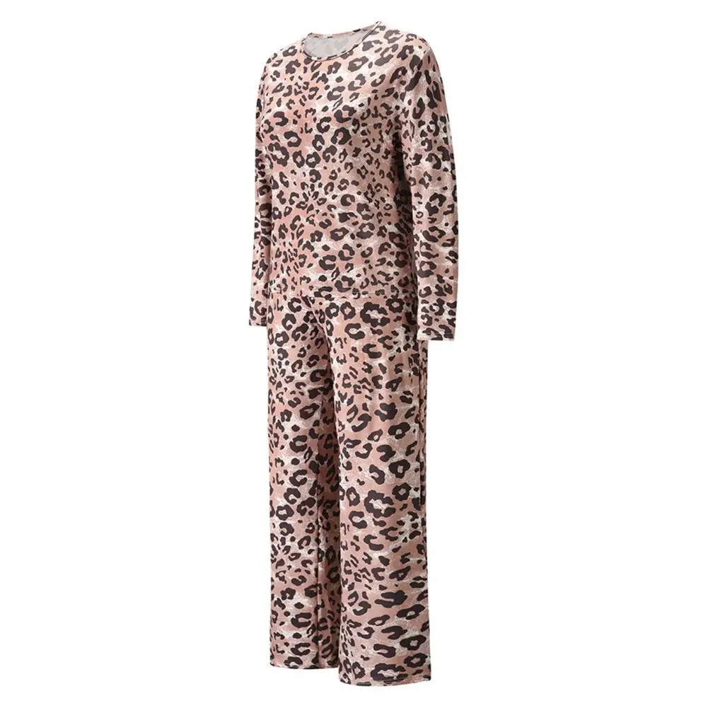 

2Pcs Women Pajama Sets Leopard Print Long Sleeve Top Pullovers Long Pants Thermal Pajamas Women Sleepwear Women Pajama Sets