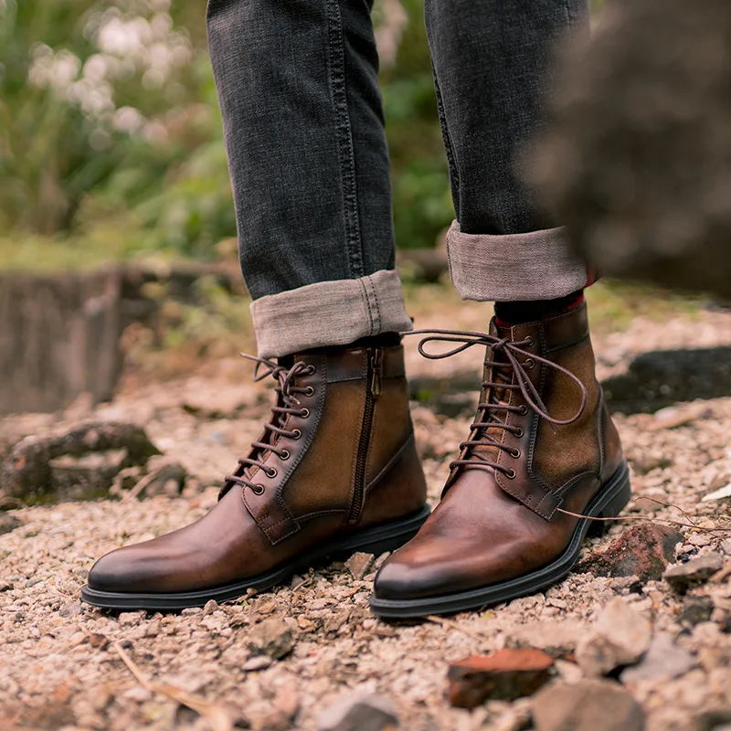 

Мужские повседневные зимние ботинки на шнуровке, ботильоны, модные мужские ботильоны, мужские ботинки из натуральной коровьей кожи, Мужска...