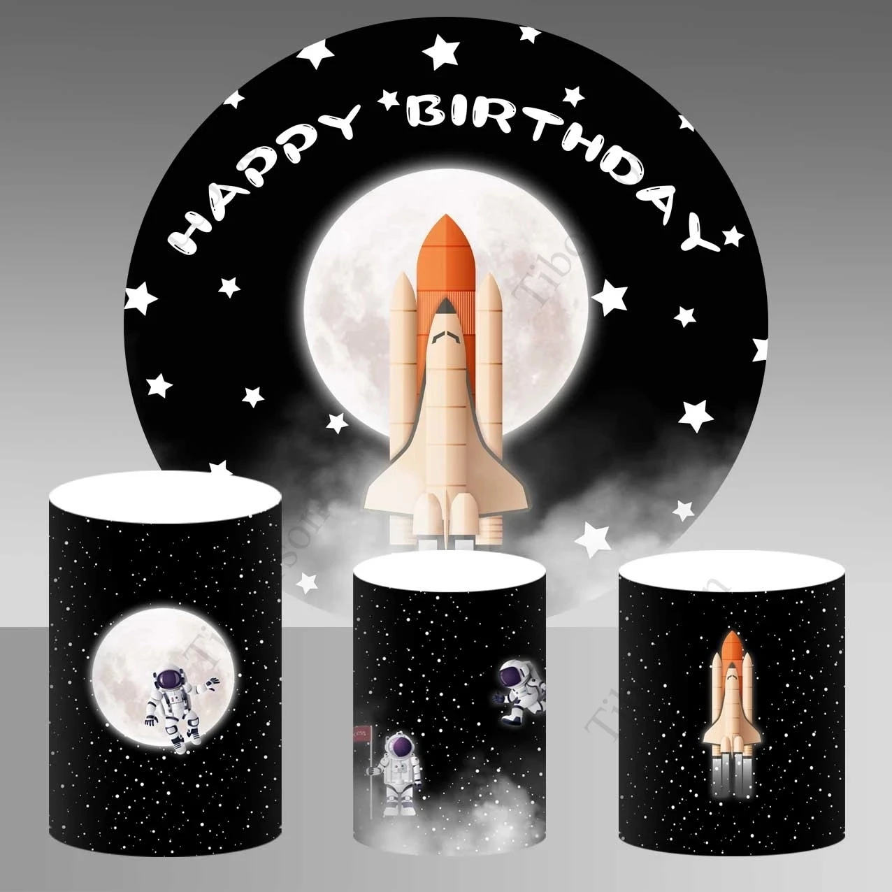 

Round Photography Backdrop Space Universe Planet Astronaut Boys Birthday Party Photocall Decor Circle Background Cylinder Cover