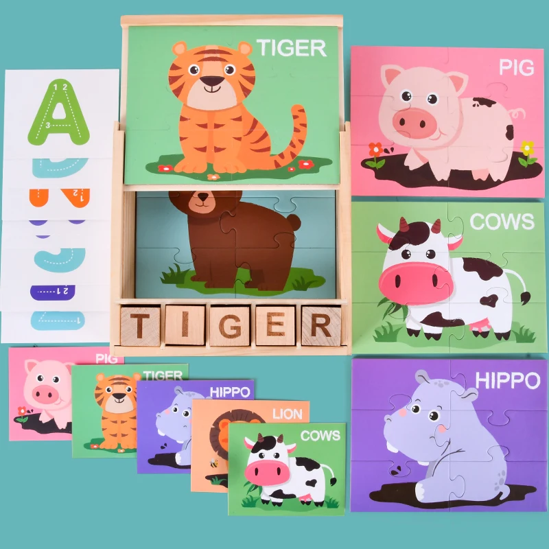 

Children wooden jigsaw puzzle words Learning English alphabet Baby early education puzzle three-dimensional puzzle blocks