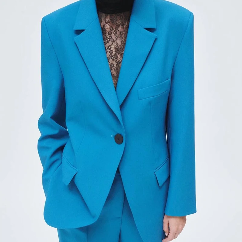 

Women Autumn Casual ZA Blazers Suit Coats 2021 Solid Single Button Loose Female Elegant Street OL Blazer Outerwear