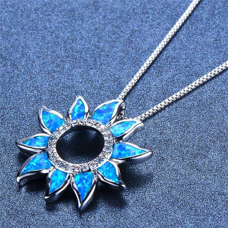 

Fashion Trend Fire Opal Sun Flower Women's Valentine's Day Gift Pendant Necklace Engagement Party Jewelry Necklace Wholesale