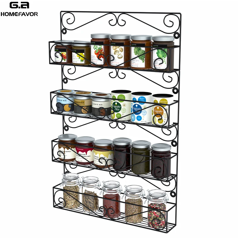 

4 Pcs Storage Rack Kitchen Shelves Metal Spice Bottles Jars Holder Storage Organizer Wall Mounted Removable Sundries Containers
