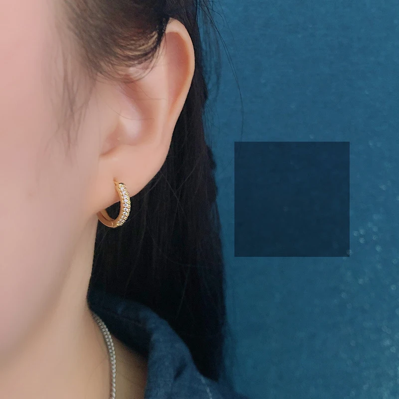 

BOAKO Trendy Silver Color Round Circle Hoop Earrings Full Crystal Zircon Earrings For Women Small Hoop jewelry Orecchini Cerchio