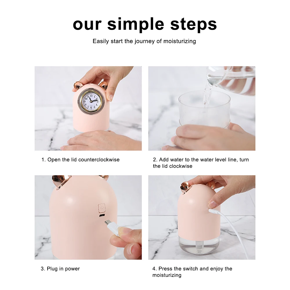 

USB Humidifier 300ml Cute Pet Ultrasonic Cool Mist Aroma Air Oil Diffuser Romantic Color LED Lamp Humidificador For Home Office