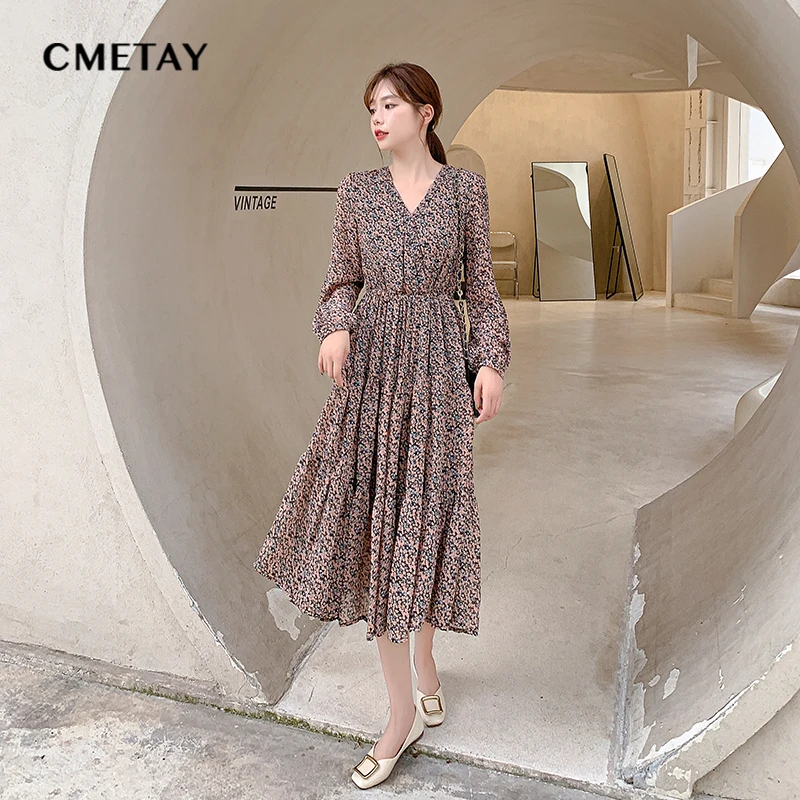 

Новинка 2022, женское весеннее платье с длинным рукавом и цветочным принтом, женские элегантные модные корейские винтажные праздвечерние чны...