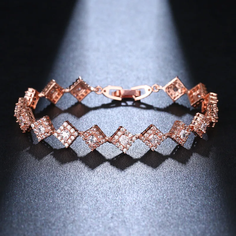 KSRA винтажный роскошный квадратный циркониевый браслет для женщин Романтический