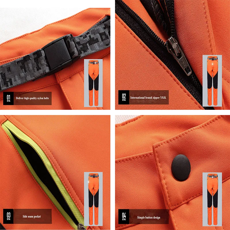 NUONEKO Winter Women Men Fleece Warm Softshell Pants Camping Hiking Pants Outdoor Sport Fishing Skiing Waterproof  Trousers PM25